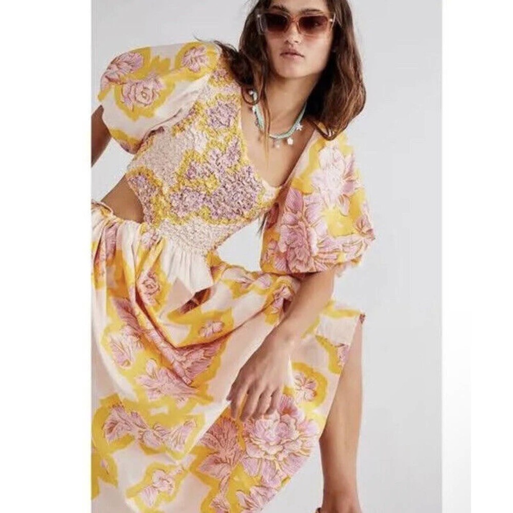 Free People Kalina Printed Midi Dress Size Xsmall - Picture 2 of 14